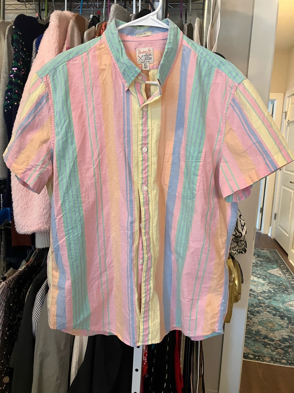 J. Crew Pastel Multi-Stripe Short-Sleeve Button-Down Shirt